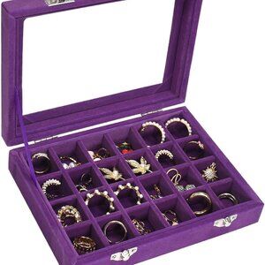 Velvet Jewelry Box 24‎ Grid Jewelry Ring Display Organiser Box